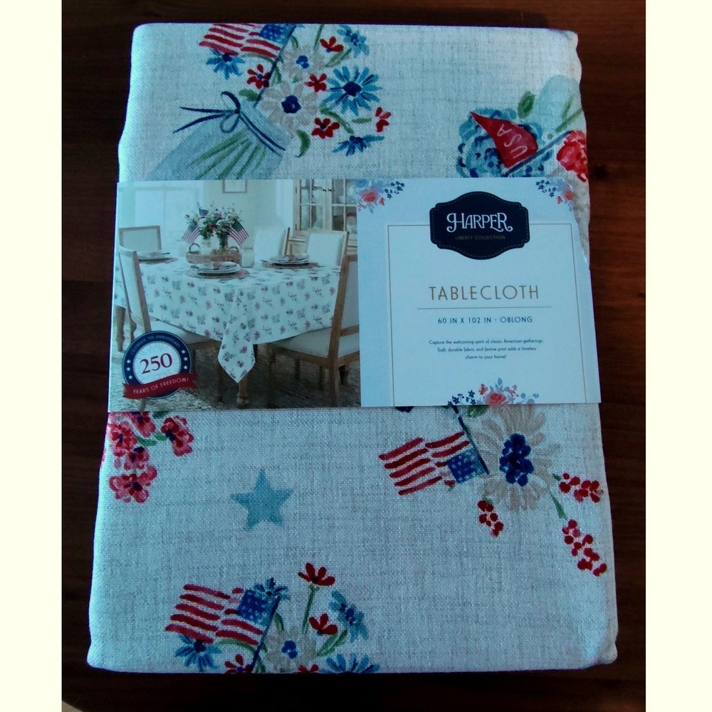 Harper Liberty Collection Patriotic Americana Tablecloth 60x102 Oblong Flag Star